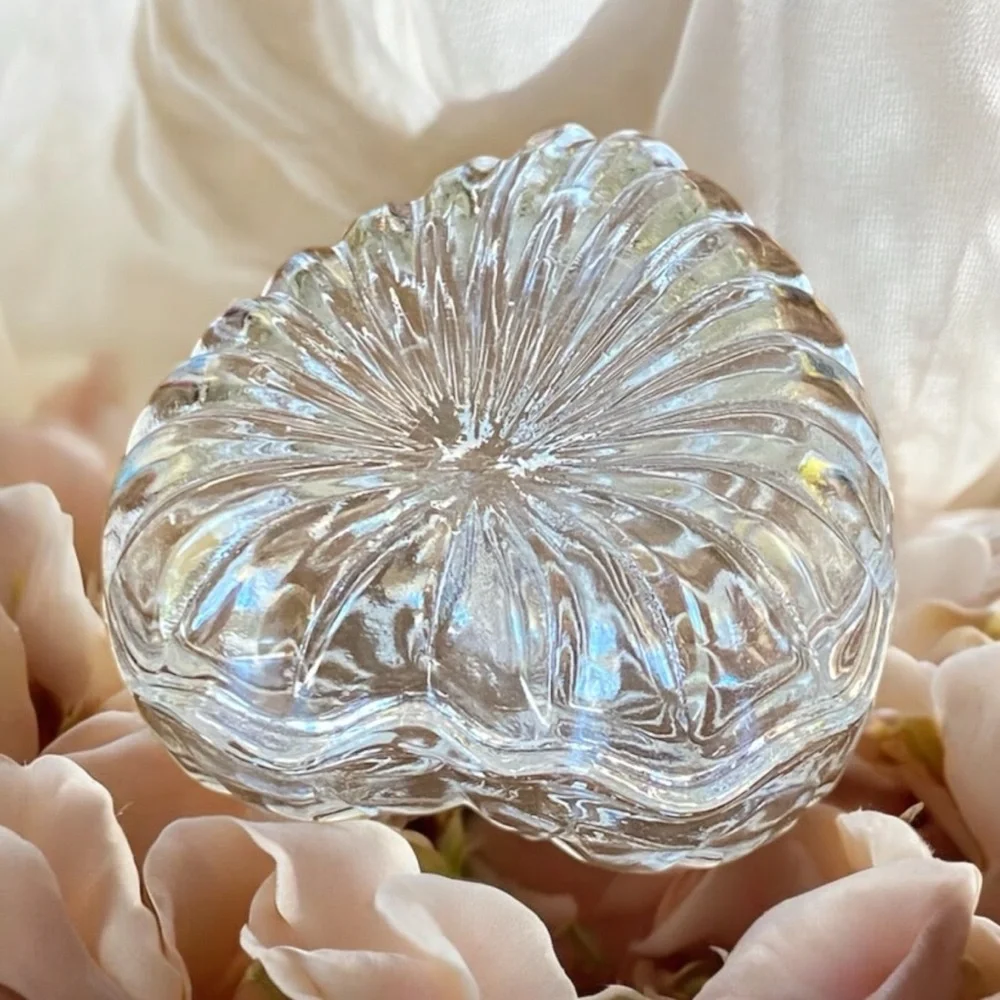 Vintage RCR Italian Lead Crystal Heart Trinket Box Ring Dish 1970s